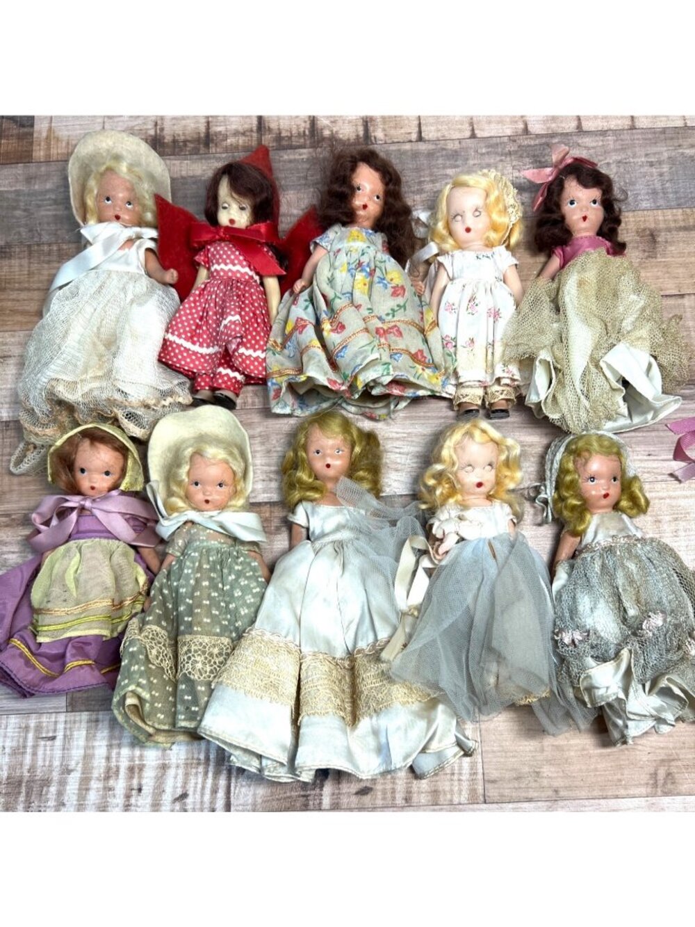 Vintage Nancy Ann Storybook Dolls Collection Lot Of 10 All Original Outfits & Ac